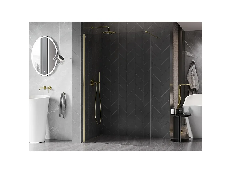 Mexen Kioto-X pannello doccia Walk-in 50 x 200 cm, trasparente 10 mm, oro spazzolato - 800-050-101-55-00-X