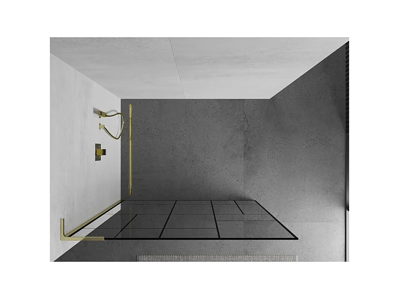 Mexen Kioto L Painel de duche Walk-in 70 x 200 cm, padrão preto, dourado - 800-070-103-50-78
