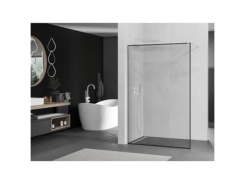 Mexen Kioto paroi de douche Walk-in 120 x 200 cm, cadre noir 8 mm, blanc - 800-120-101-20-70