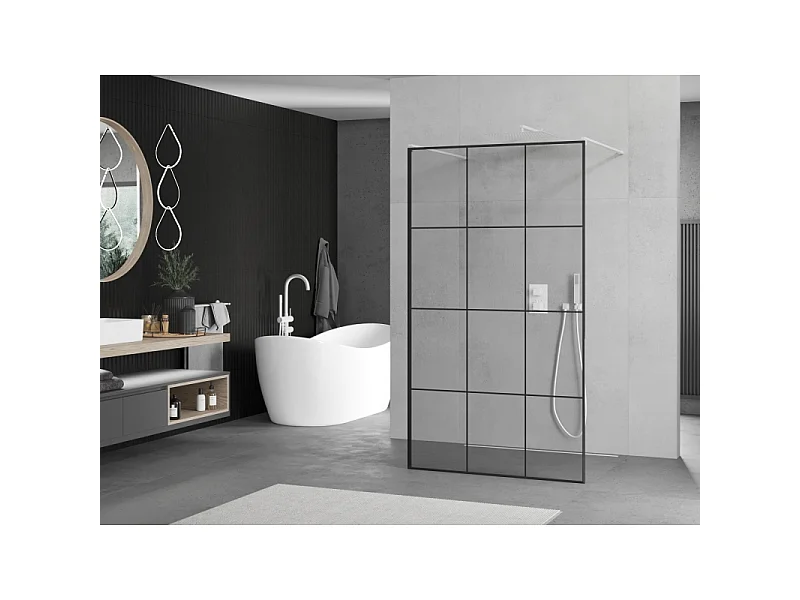 Mexen Kioto freestanding shower screen 120 x 200 cm, black grid 8 mm, white - 800-120-002-20-77
