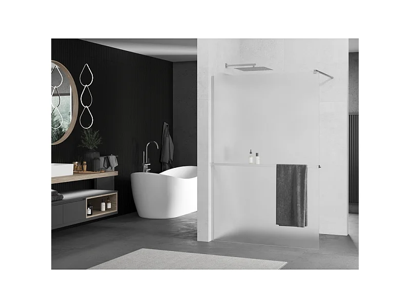 Mexen Kioto+ paroi de douche avec étagère Walk-in 90 x 200 cm, givrée, chrome - 800-090-121-01-30