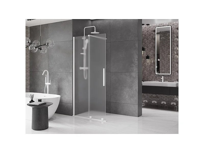 Mexen Velar Walk-in Shower Partition 90 x 200 cm, Frosted 8 mm, White - 871-090-000-33-20