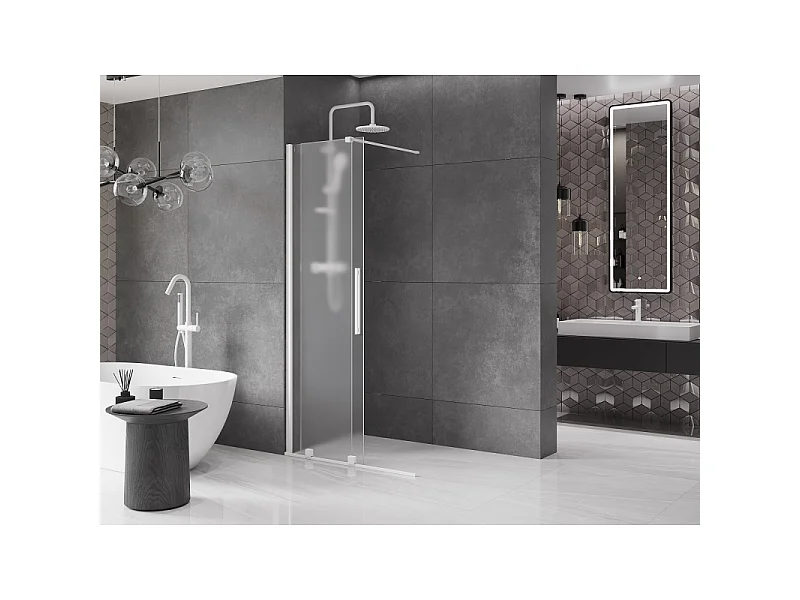 Mexen Velar Walk-in Shower Partition 90 x 200 cm, Frosted 8 mm, White - 871-090-000-33-20