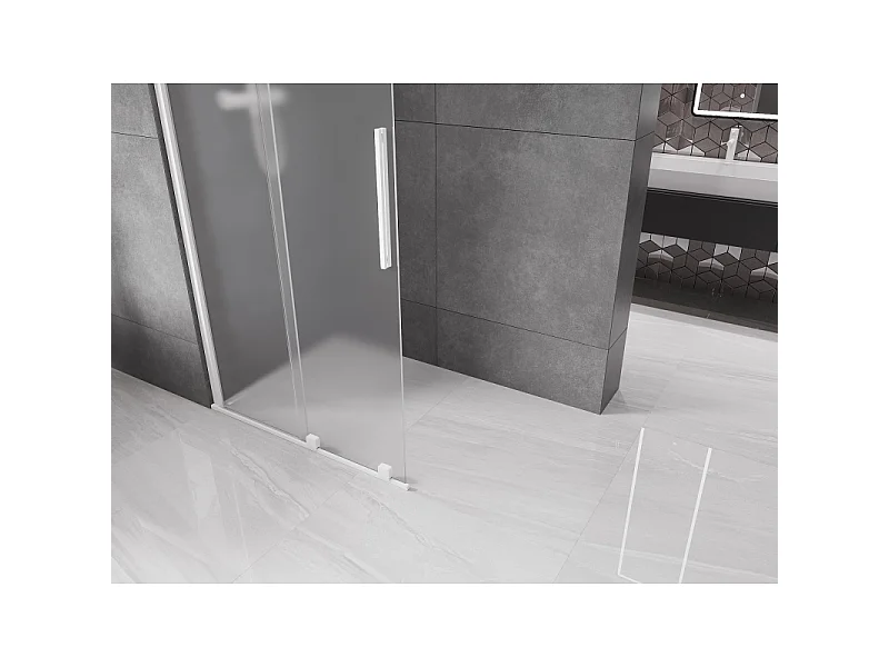 Mexen Velar Walk-in Shower Partition 90 x 200 cm, Frosted 8 mm, White - 871-090-000-33-20
