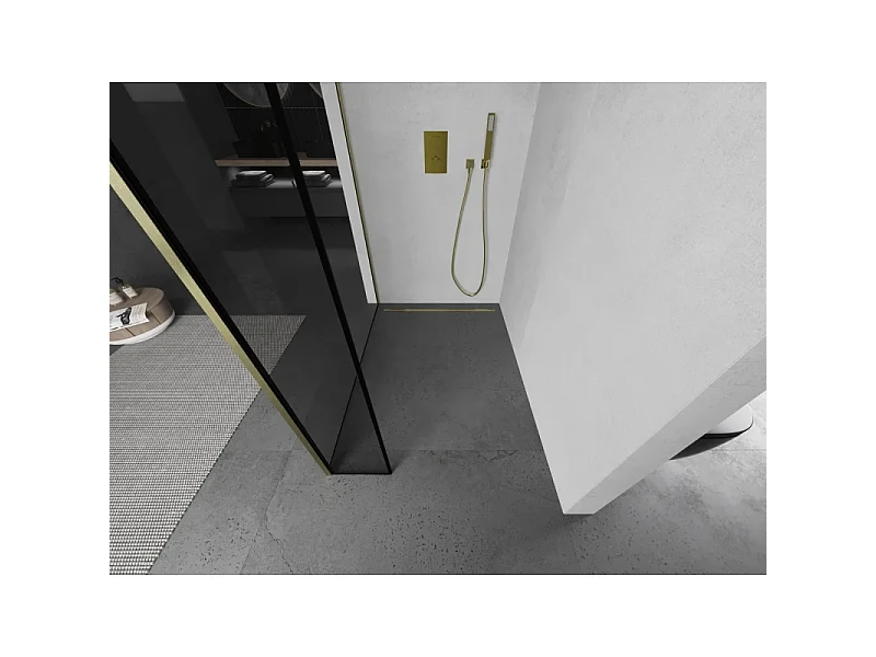 Mexen Kioto Walk-in Shower Wall 150 x 40 cm, Black Pattern, Brushed Gold - 800-150-212-55-70-040