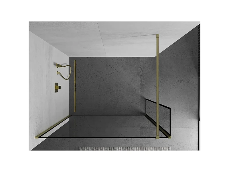 Mexen Kioto Walk-in Shower Wall 150 x 40 cm, Black Pattern, Brushed Gold - 800-150-212-55-70-040