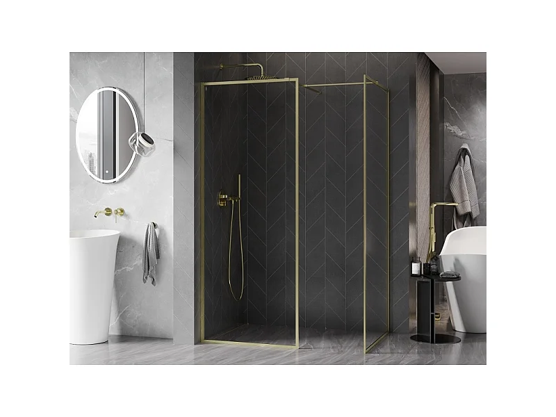 Mexen Kioto-XF painel de duche Walk-in com moldura 120x120 cm, transparente 10 mm, ouro escovado - 800-120-202-04-55-120-XF