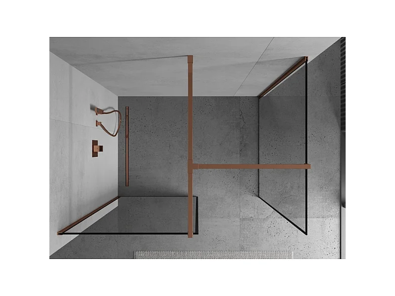 Mexen Kioto paroi de douche Walk-in 90 x 80 cm, cadre noir, or rose - 800-090-202-60-70-080