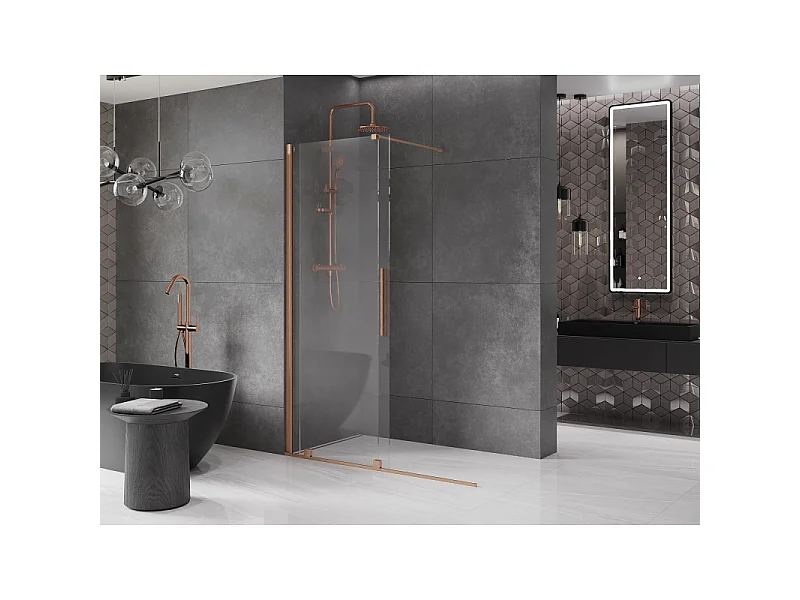 Mexen Velar paroi de douche coulissante Walk-in 140 x 200 cm, transparent 8 mm, cuivre brossé - 871-140-000-03-65