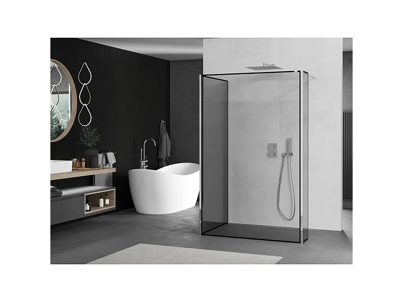 Mexen Kioto Douchewand Walk-in 130 x 100 x 40 cm, zwarte rand, chroom - 800-130-100-221-01-70-040