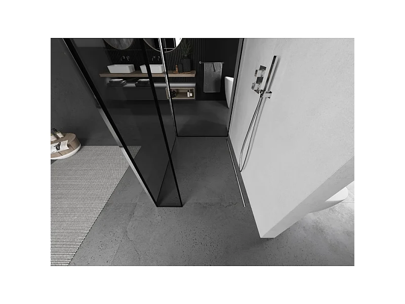 Mexen Kioto Douchewand Walk-in 130 x 100 x 40 cm, zwarte rand, chroom - 800-130-100-221-01-70-040