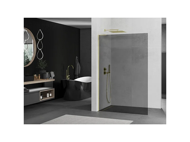 Mexen Kioto L panel de ducha Walk-in 70 x 200 cm, grafito, dorado - 800-070-103-50-40