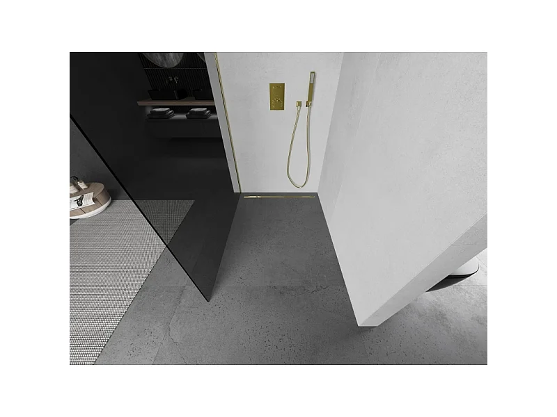 Mexen Kioto L panel de ducha Walk-in 70 x 200 cm, grafito, dorado - 800-070-103-50-40