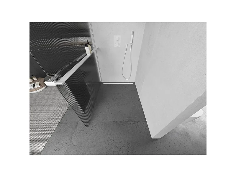 Mexen Kioto+ Walk-in Shower Wall with Shelf 110 x 200 cm, Clear, White - 800-110-121-20-09