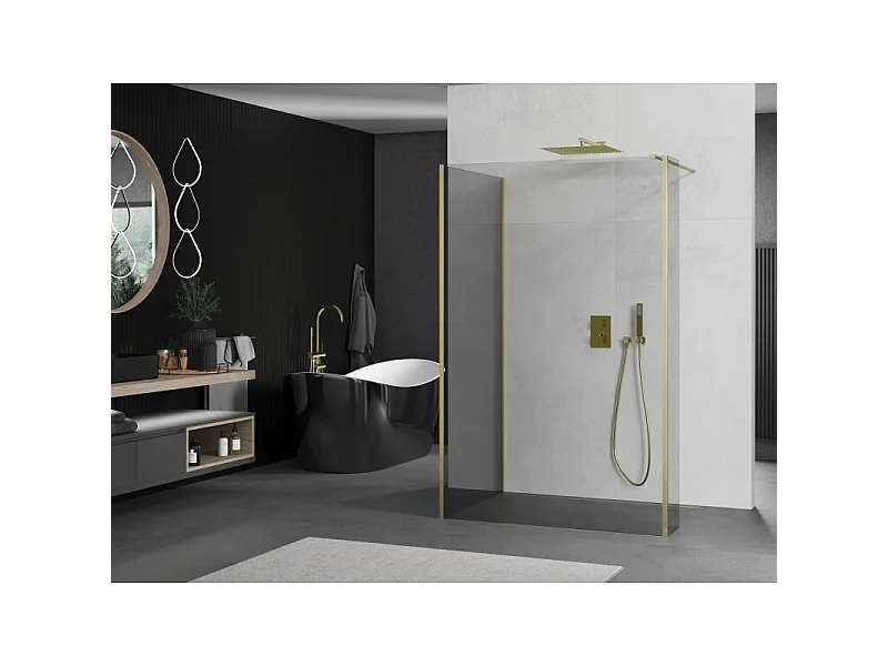 Mexen Kioto bruserum Walk-in 125 x 70 x 40 cm, transparent, guld børstet - 800-125-070-221-55-00-040