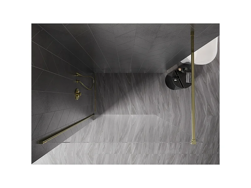 Mexen Kioto-X tuš stena Walk-in 130 x 200 cm, prozorna 10 mm, zlata - 800-130-101-50-00-X