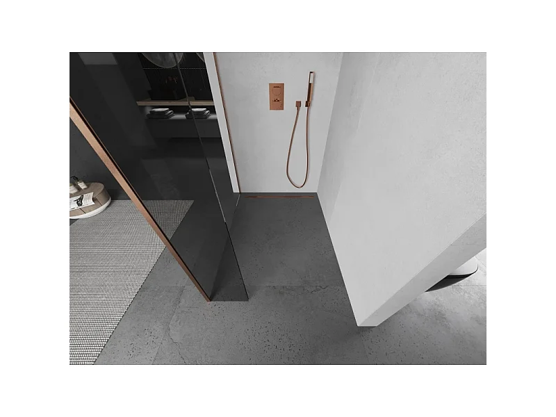 Mexen Kioto brusevæg Walk-in 115 x 40 cm, transparent, børstet kobber - 800-115-212-65-00-040