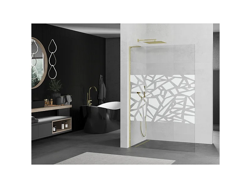 Mexen Kioto L paroi de douche Walk-in 110 x 200 cm, motif blanc, or brossé - 800-110-103-55-85