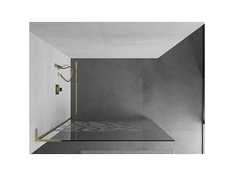 Mexen Kioto L paroi de douche Walk-in 110 x 200 cm, motif blanc, or brossé - 800-110-103-55-85