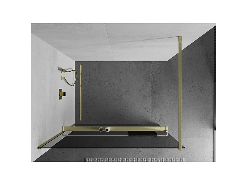 Mexen Kioto+ Duschwand mit Ablage Walk-in 120 x 200 cm, Graphit, gebürstetes Gold - 800-120-121-55-40