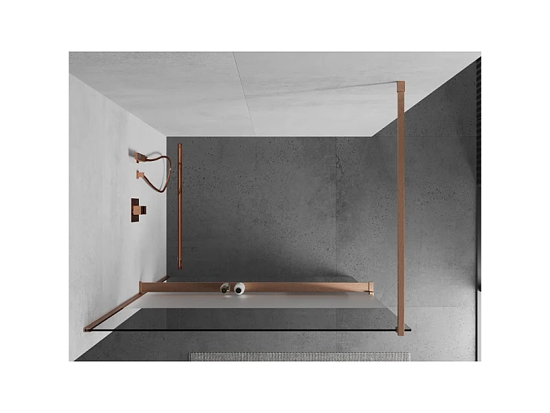 Mexen Kioto+ paroi de douche avec étagère Walk-in 100 x 200 cm, transparent/verre dépoli, cuivre brossé - 800-100-121-65-35