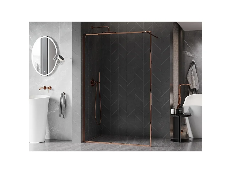Mexen Kioto-F Walk-in Shower Screen with Frame, 155 x 202 cm, Clear 8 mm, Rose Gold - 800-155-104-60-00