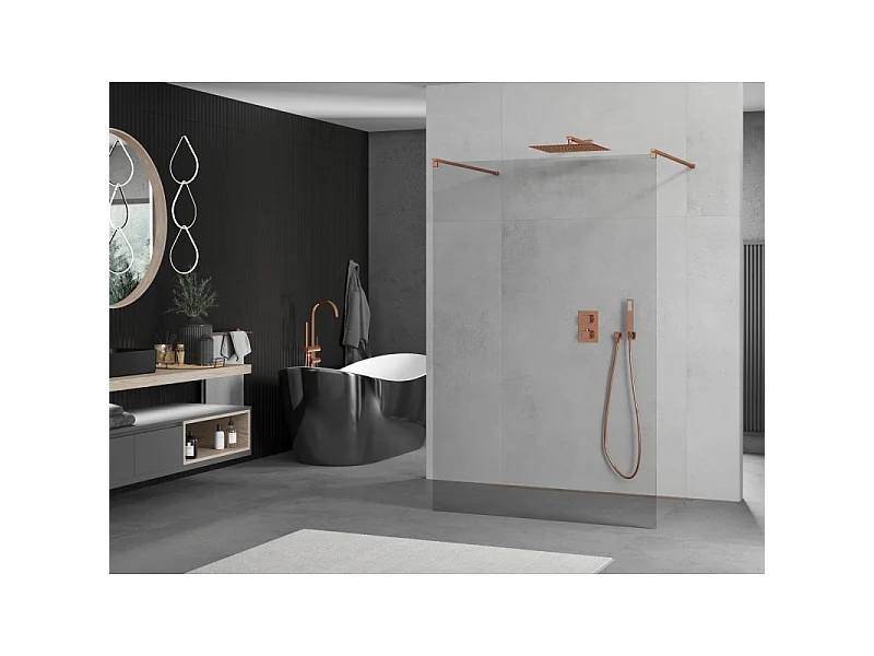 Mexen Kioto cloison de douche autoportante 115 x 200 cm, transparent 8 mm, or rose - 800-115-002-60-00