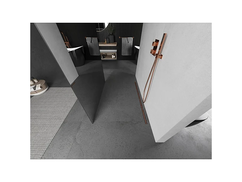 Mexen Kioto paroi de douche autoportante 130 x 200 cm, miroir 8 mm, cuivre brossé - 800-130-002-65-50
