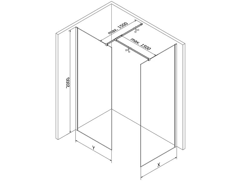 Mexen Kioto paroi de douche Walk-in 180 x 70 cm, transparent, cuivre brossé - 800-180-202-65-00-070