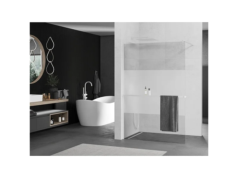 Mexen Kioto+ paroi de douche avec étagère Walk-in 130 x 200 cm, transparent/givre, blanc - 800-130-121-20-35