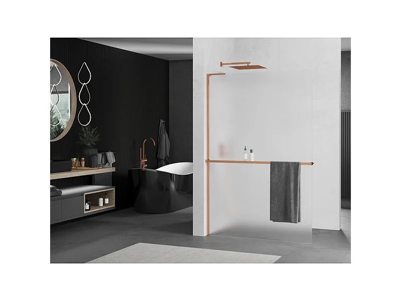 Mexen Kioto+ L douchewand met plank Walk-in 120 x 200 cm, matglas, roze goud - 800-120-123-60-30