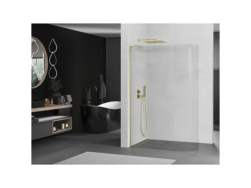 Mexen Kioto-R L ukrivljena tuš stena Walk-in 80 x 200 cm, prozorna, zlata - 800-080-103-50-06