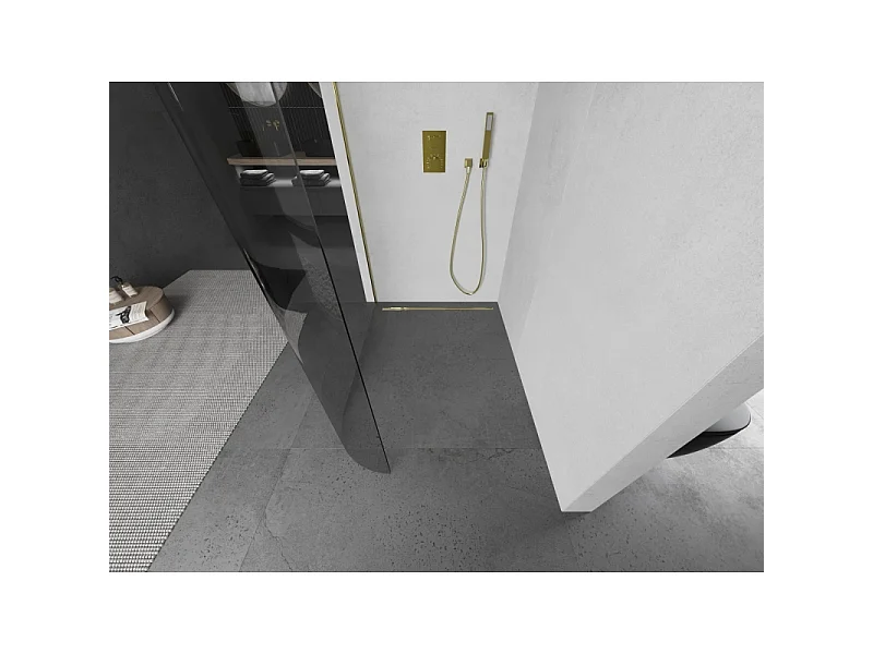 Mexen Kioto-R L ukrivljena tuš stena Walk-in 80 x 200 cm, prozorna, zlata - 800-080-103-50-06