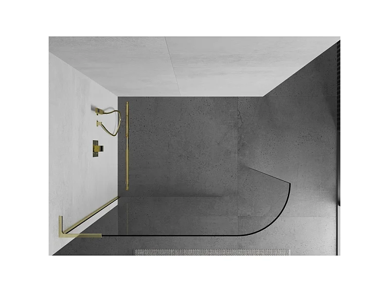 Mexen Kioto-R L ukrivljena tuš stena Walk-in 80 x 200 cm, prozorna, zlata - 800-080-103-50-06
