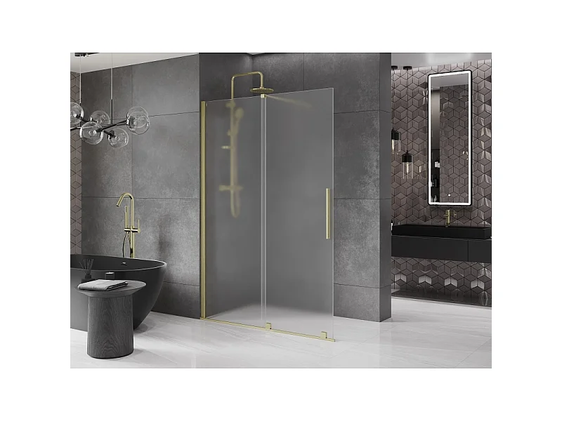 Mexen Velar Walk-in Shower Panel 140 x 200 cm, Frosted 8 mm, Brushed Gold - 871-140-000-33-55