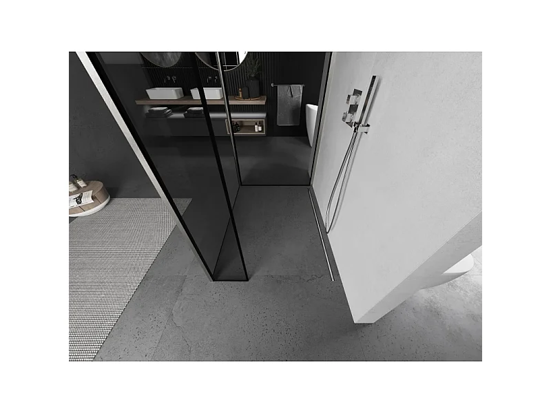 Mexen Kioto parede de chuveiro Walk-in 130 x 70 x 40 cm, moldura preta, níquel escovado - 800-130-070-221-97-70-040