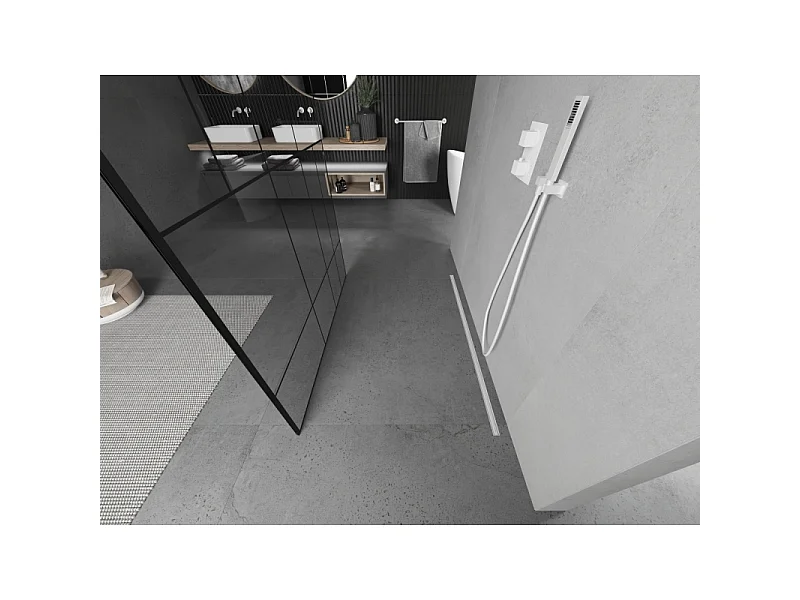 Mexen Kioto fritstående brusevæg 140 x 200 cm, sort mønster 8 mm, hvid - 800-140-002-20-78