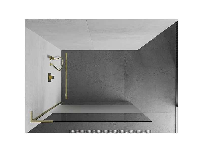 Mexen Kioto L Paroi de douche Walk-in 100 x 200 cm, transparent/givré, or brossé - 800-100-103-55-35