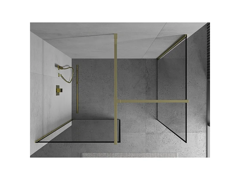 Mexen Kioto douchescherm Walk-in 70 x 70 cm, zwart frame, goud - 800-070-202-50-70-070