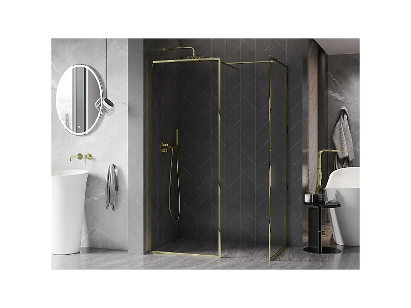 Mexen Kioto-F Douchewand Walk-in met frame 180 x 105 cm, transparant 8 mm, goudkleurig - 800-180-202-04-50-105