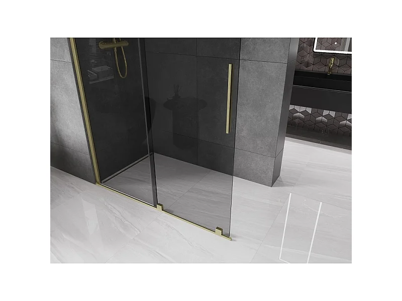 Mexen Velar Walk-in Shower Screen 130 x 200 cm, Graphite 8 mm, Brushed Gold - 871-130-000-43-55