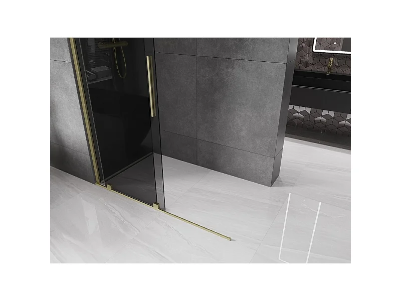 Mexen Velar Walk-in Shower Screen 130 x 200 cm, Graphite 8 mm, Brushed Gold - 871-130-000-43-55