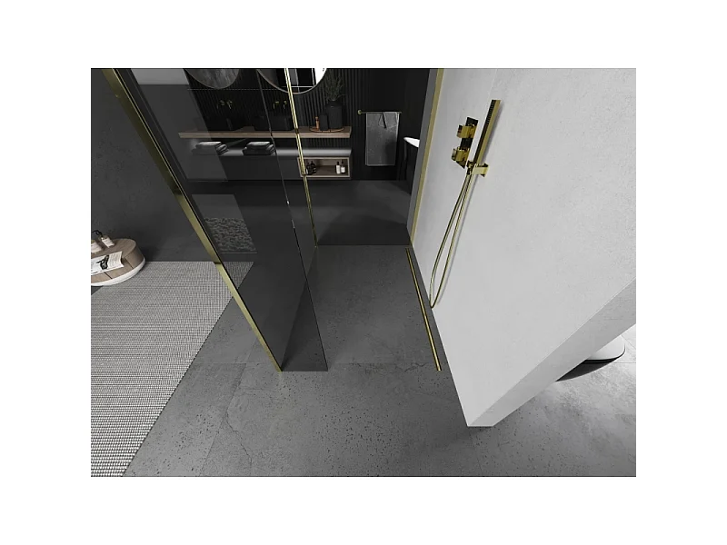 Mexen Kioto brusevæg Walk-in 135 x 80 x 40 cm, transparent, guld - 800-135-080-221-50-00-040
