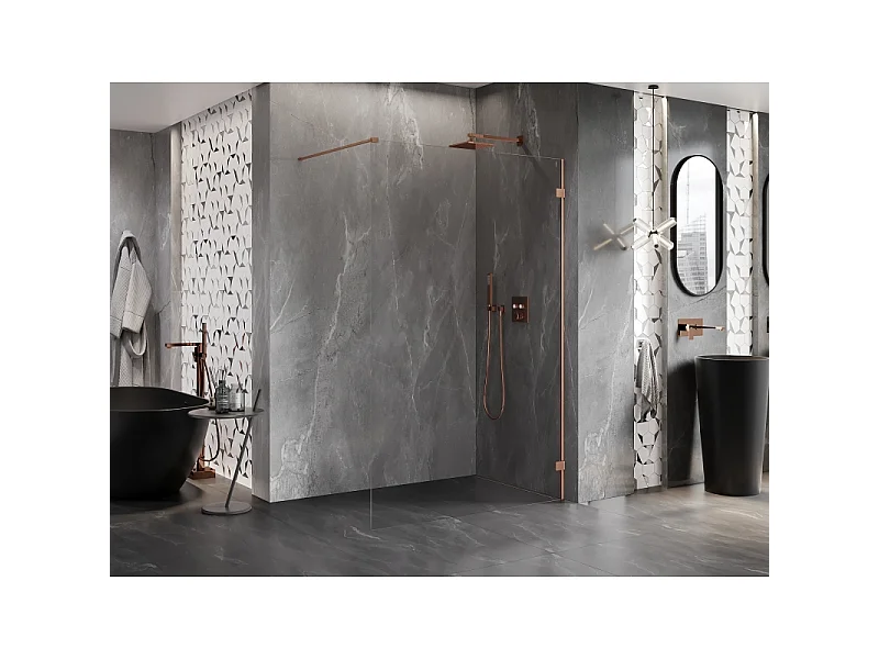 Mexen Lunar brusevæg Walk-in højre 60 x 200 cm, transparent 8 mm, børstet kobber - 830-060-000-65-00-P