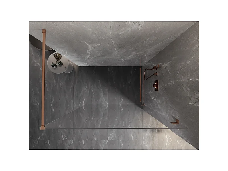 Mexen Lunar brusevæg Walk-in højre 60 x 200 cm, transparent 8 mm, børstet kobber - 830-060-000-65-00-P