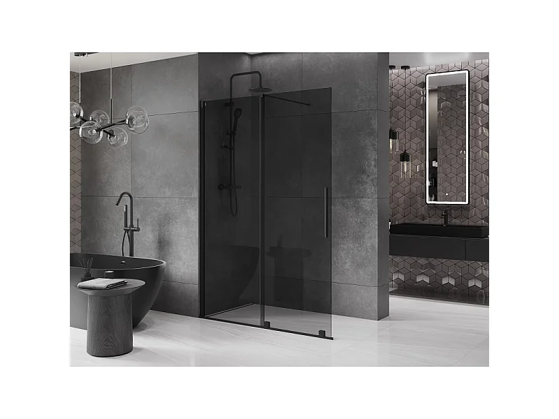 Mexen Velar Schiebedusche Walk-in 130 x 200 cm, Graphit 8 mm, Schwarz - 871-130-000-43-70