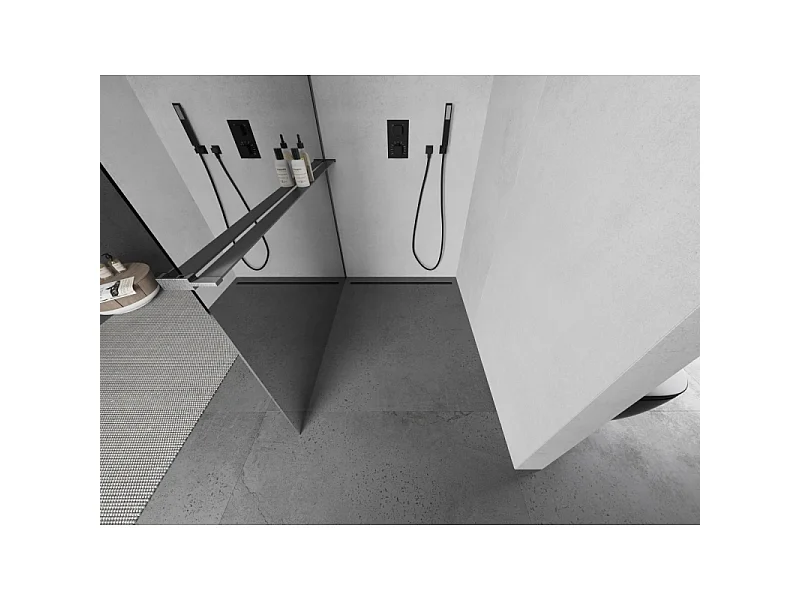 Mexen Kioto+ paroi de douche avec étagère Walk-in 120 x 200 cm, miroir, gris canon brossé - 800-120-121-66-50