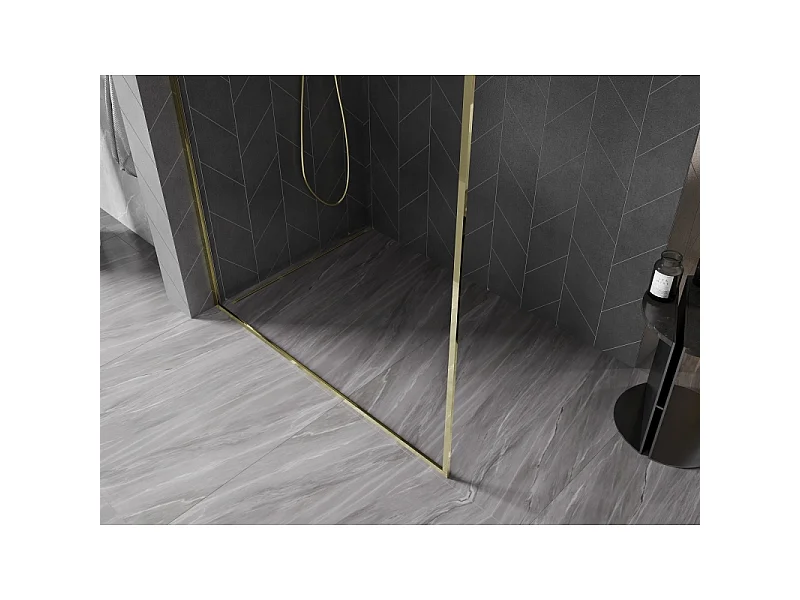 Mexen Kioto-XF paroi de douche Walk-in avec cadre 50 x 202 cm, transparent 10 mm, doré - 800-050-104-50-00-X