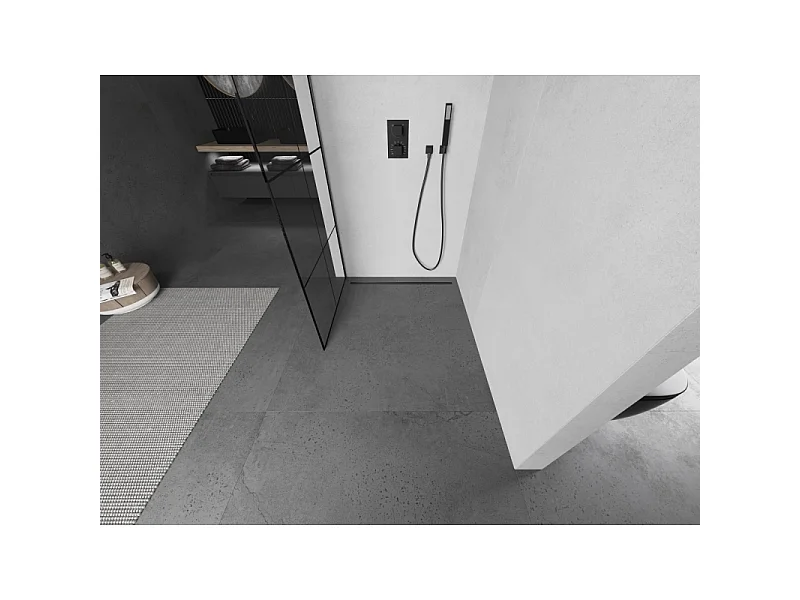 Mexen Kioto L Duschwand Walk-in 90 x 200 cm, schwarzes Gitter, gebürstet Gun Gray - 800-090-103-66-77