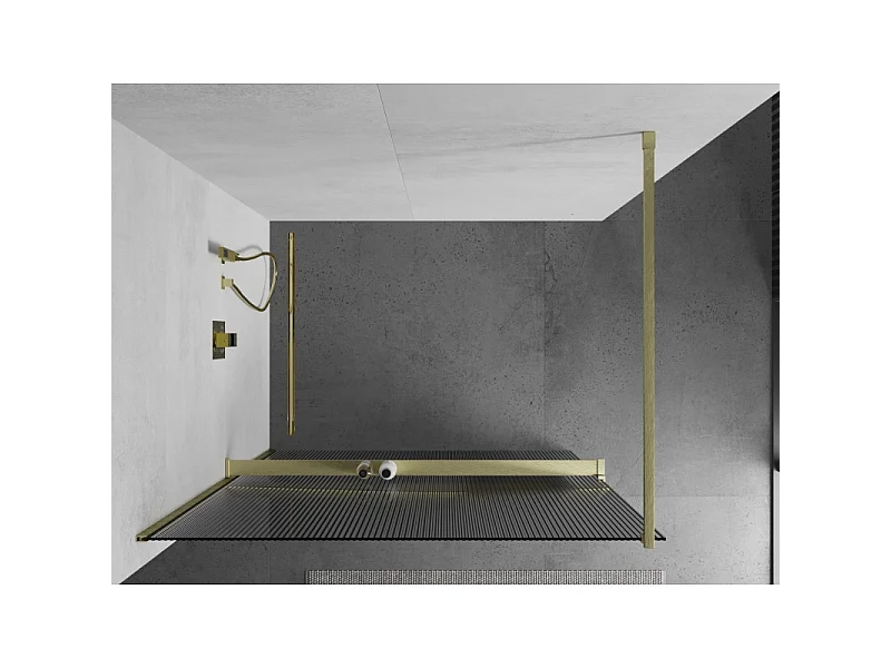 Mexen Kioto+ paroi de douche avec étagère Walk-in 80 x 200 cm, striée, or brossé - 800-080-121-55-09